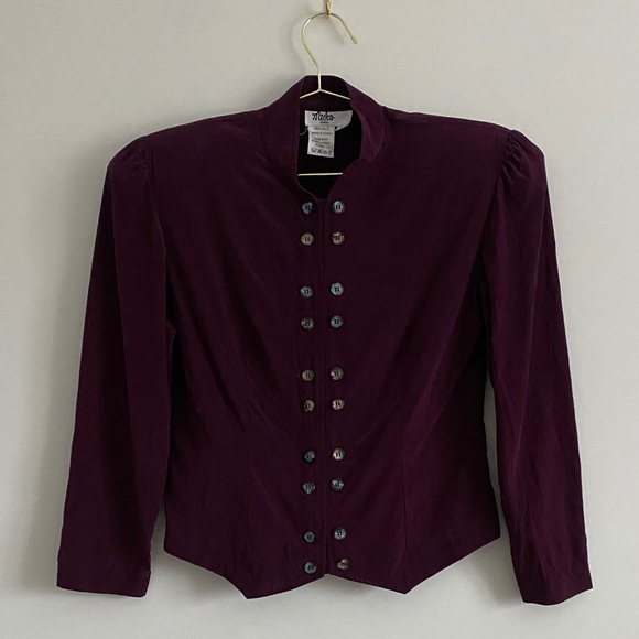 Vintage Structured Silk Blouse Plum Size S - Picture 2 of 7